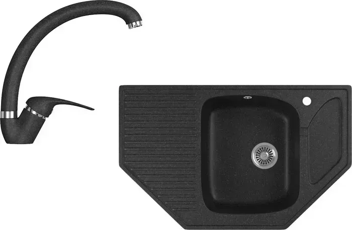 Мойка кухонная и смеситель GREENSTONE и смеситель GRS-10-308, GS-002-308 черный