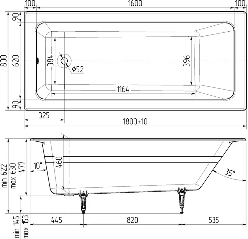 Фото №3 Ванна Wotte Line Plus 1800х800х477 (БП-э00д1471)