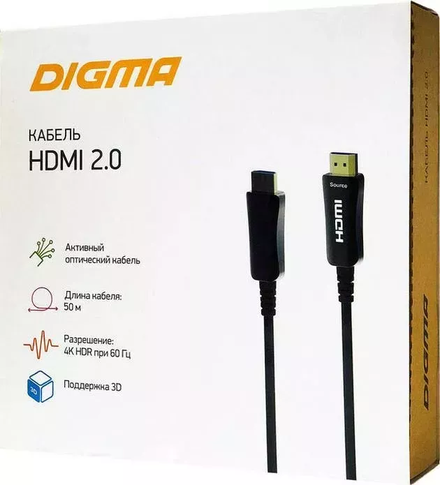 Фото №5 Кабель Digma HDMI HDMI 2.0 AOC HDMI (m)/HDMI (m) 50м. Позолоченные контакты черный (BHP AOC 2.0-50)