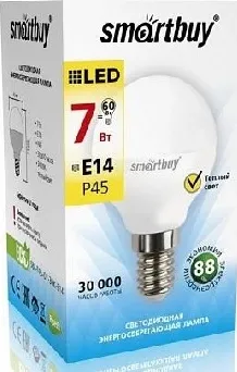 Фото №2 Лампа светодиодная SMARTBUY (SBL-P45-07-30K-E14) P45-07W/3000/E14 (10) Светодиодная лампа