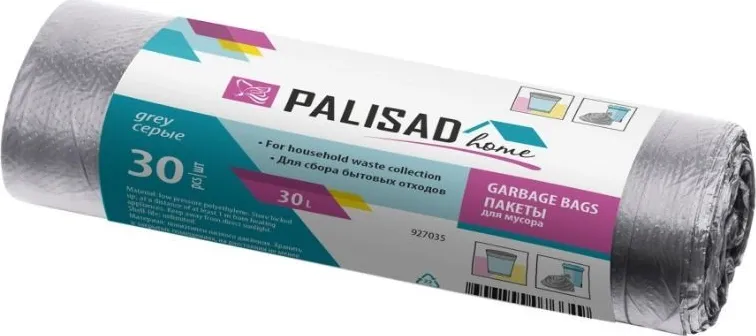 Фото №2 Пакеты для мусора PALISAD 30 л X 30 шт. серые, HOME 927035 30 л X 30