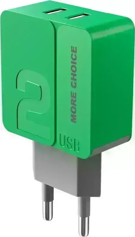 Фото №1 Сетевой адаптер MORE CHOICE (4627151191683) NC46 2USB 2.4A Green