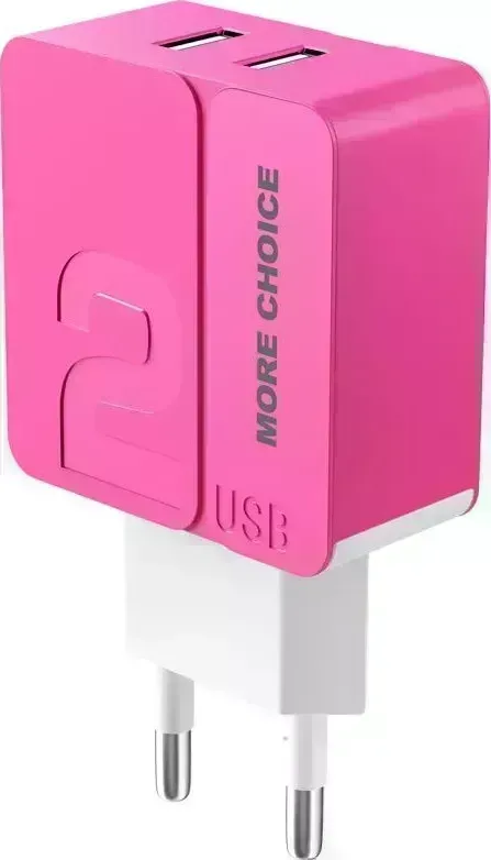 Фото №1 Сетевой адаптер MORE CHOICE (4627151191676) NC46 2USB 2.4A Pink
