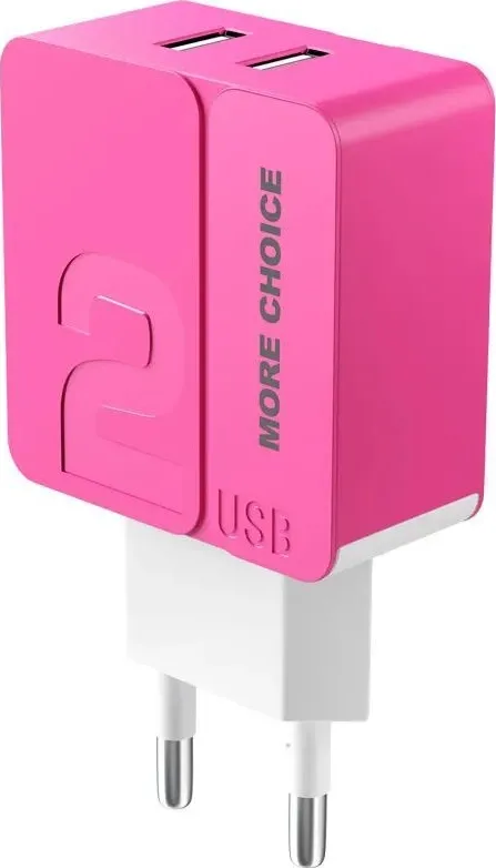Фото №2 Сетевой адаптер MORE CHOICE (4627151191676) NC46 2USB 2.4A Pink