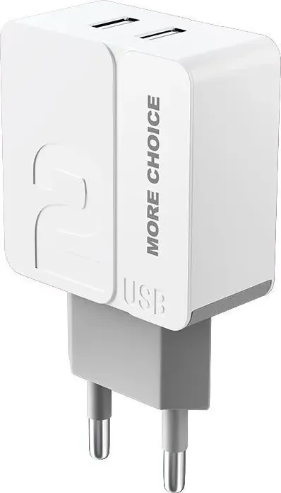 Фото №2 Сетевой адаптер MORE CHOICE (4627151191706) NC46 2USB 2.4A White Grey