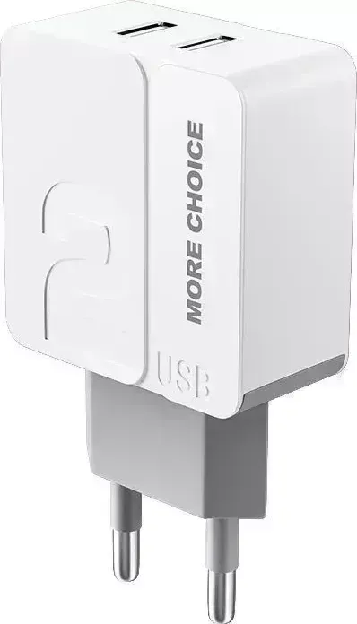 Фото №1 Сетевой адаптер MORE CHOICE (4627151191706) NC46 2USB 2.4A White Grey