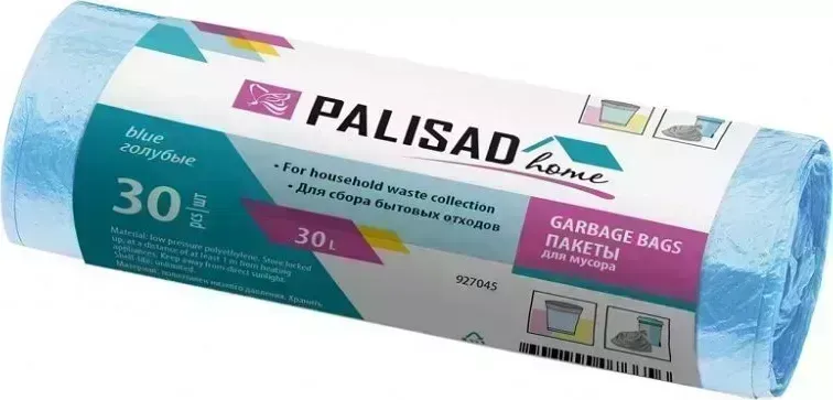 Фото №1 Пакеты для мусора PALISAD 30 л X 30 шт. голубые, HOME 927045 30 л X 30