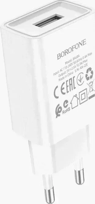 Фото №1 Сетевой адаптер BOROFONE (6974443385670) BA68A Glacier 1USB (белый)