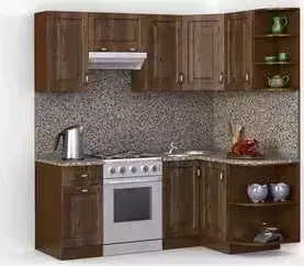 Фото №2 Кухонный гарнитур МегаЭлатон Декор, 2000 х 1300, орех /орех светлый /гранит