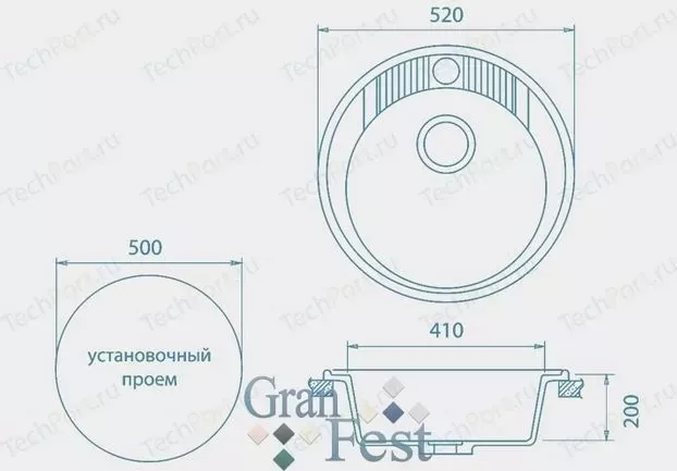 Фото №3 Мойка кухонная GranFest гранит D520 (Gf-R520 белая)