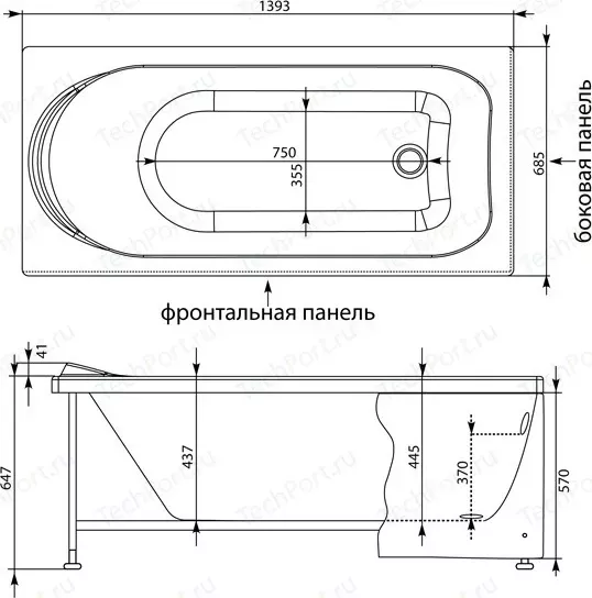 Фото №1 Акриловая ванна AQUANET Nord 140x70 каркас, без гидромассажа (171562)