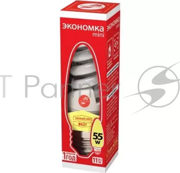 Лампа энергосберегающая ЭКОНОМКА LKsmT2SPC11wE2727eco 11 Вт, теплый свет, цоколь 27, спираль Т2
