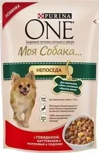 Паучи Purina One Моя собака непоседа с говядиной, картофелем и морковью в подливе для маленьких собак с активным образом жизни 100г (12324371): характ