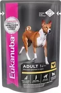 Паучи Eukanuba Adult Dog with Chicken с курицей мясные кусочки в соусе для собак 100г