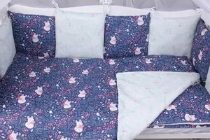 Фото №2 Комплект в кроватку AmaroBaby в WB Premium 18 предметов (6+12 бортиков) ЛИСИЧКИ (синий)