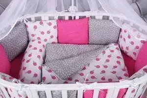 Борт в кроватку AmaroBaby в 12 предметов (12 подушек-бортиков) SWEET (малин./белый, бязь)