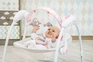 Фото №2 Электронные качели AmaroBaby Swinging Baby GRAY-PINK (серо-розовый)