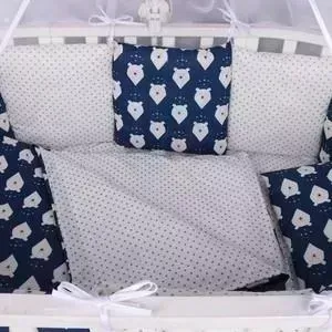Бортик в кроватку AmaroBaby в WB 12 предметов (12 подушек-бортиков) БЕЛЫЕ МЕДВЕДИ (синий)