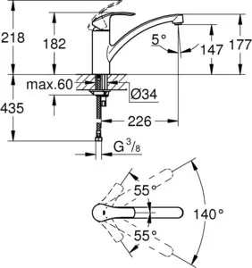 Фото №3 Мойка кухонная и смеситель ULGRAN и смеситель U-406 Grohe Eurosmart (U-406-308, 33281002)