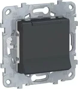 Розетка Schneider Electric с заземлением, со шторками и крышкой Unica New NU503754TA