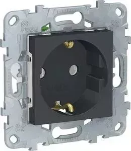 Розетка с заземлением Schneider Electric UNICA NEW с быстрозажимными клеммами антрацит (NU505654)
