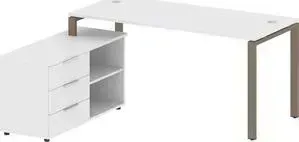 Стол RIVA с тумбой Metal System на П-образном металлокаркасе БП.РС-СТС-2.4 (L) белый/мокко металл 170x152x75