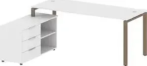 Стол RIVA с тумбой Metal System на П-образном металлокаркасе БП.РС-СТС-2.5 (L) белый/мокко металл 190x152x75
