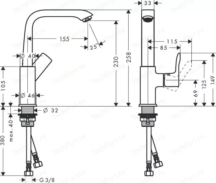 Фото №1 Смеситель для раковины Hansgrohe Metris 230 поворотный излив (31187000)