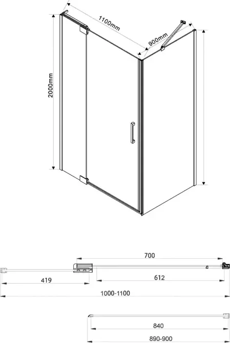 Фото №1 Душевой уголок Vincea Extra VSR-1E 100-110x90x200 прозрачный, хром (VSR-1E101190CL)