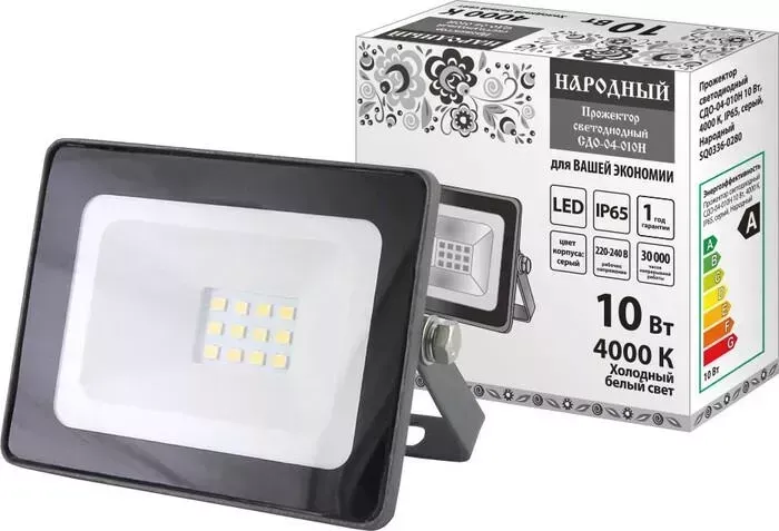 Прожектор светодиодный TDM ELECTRIC СДО-04-010 Н 10 Вт, 4000 К, IP65, серый, Народный